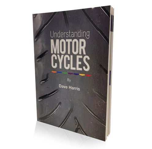 Book cover of "Understanding Motorcycles" by Dave Harris, with a motorcycle image and RBS-YAMAHA branding.