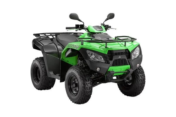 KYMCO MXU 300 all-terrain vehicle with rugged black and green body and large off-road tires.