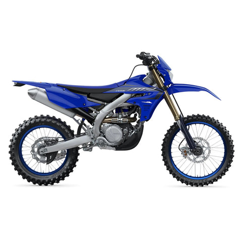 2023 Yamaha WR450F motorcycle with off-road tires, black body and red accents, showcasing sporty design and rugged performance.