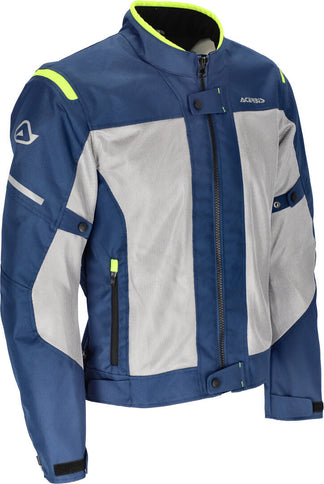 Acerbis Ramsey V Road Jacket in blue and yellow, lightweight motorcycle jacket with branding and vibrant color blocking.