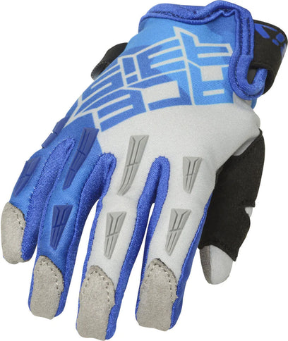 Ice blue ACERBIS Youth MX Gloves with padded palms and adjustable wrist straps, designed for motocross riding.