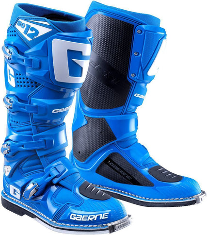 GAERNE SG12 MX boots in solid blue, showcasing durable sporty motocross footwear with secure ankle support and rugged soles.