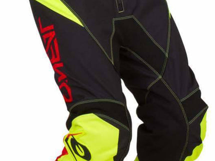 Bright neon yellow ONEAL MX racewear motocross pants with black accents, designed for high-performance motocross riding.