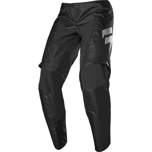 Shift WHIT3 Label Deadeye MX Pants in black, featuring durable fabric, adjustable waist, and reinforced knee panels for motocross riding.