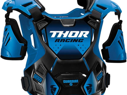 THOR Guardian MX chest protector in blue, designed for motocross, with padded chest and shoulder protection for riders.