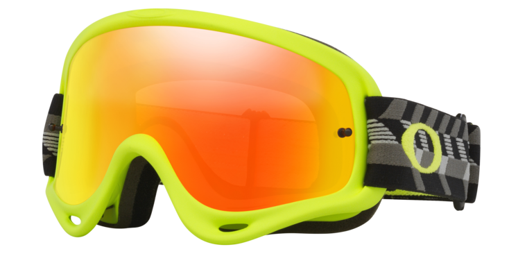 Oakley O-Frame MX Goggle in black with empire fire iridium lens, motocross goggles with adjustable strap and impact-resistant frame.