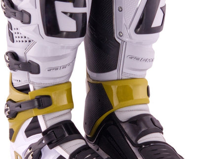 GAERNE SG12 grey magnesium MX boots with sturdy construction and ergonomic design, suitable for motocross riding.