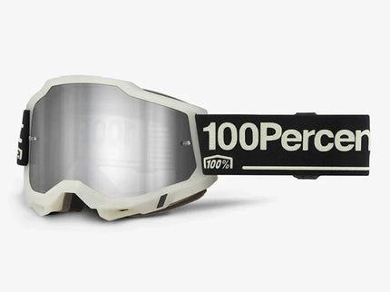 ACCURI 2 MX goggles with glow silver mirror lenses by 100%, featuring a sleek design and adjustable strap for motocross riding.