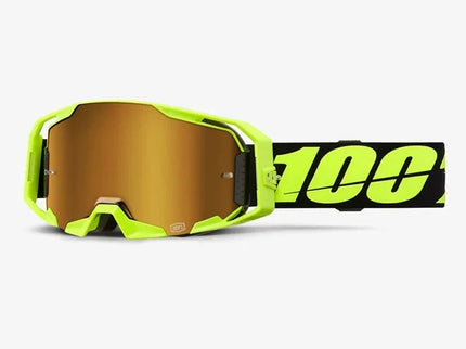 100% Armatic MX goggles with yellow-gold mirrored lens and black frame