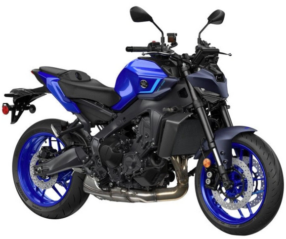 Yamaha MT-09 Hyper Naked motorcycle with black and red bodywork, displayed from a side view showing its aggressive design and sporty features.