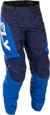 Fly F-16 MX pants in blue and white, lightweight motocross riding pants with protective padding and durable fabric.