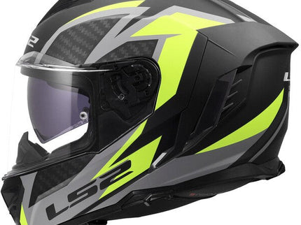 LS2 Storm Dynamo Hi-Viz Yellow road helmet with aerodynamic design and reflective accents for enhanced visibility and safety.