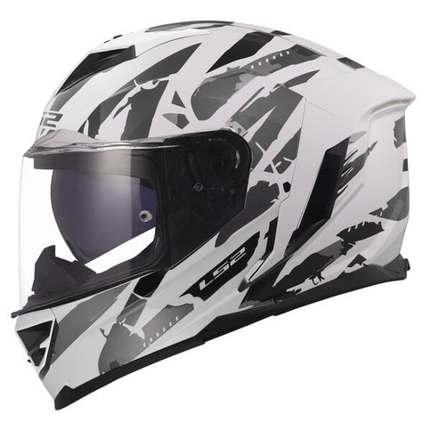 White gloss LS2 Storm 3 KAOS road helmet with aerodynamic design and ventilation for motorcycle riding.