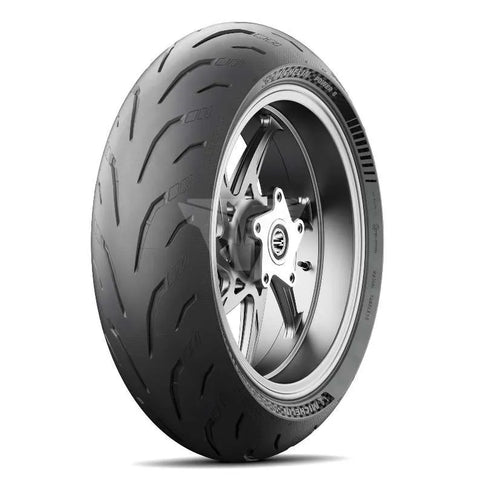 Michelin POWER 6 180/55-17 motorcycle tire with tread pattern and sidewall details.
