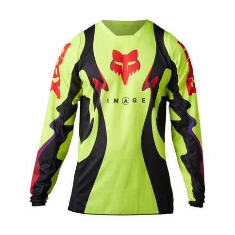 FOX 180 Kozmik Jersey in Flo Yellow, MX jersey featuring breathable fabric and vibrant color for motocross riding.
