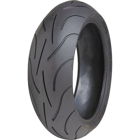 Michelin Pilot Power 2CT motorcycle tire with 180/55/17 size and ZR speed rating, showing the tread pattern.
