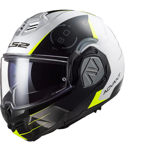 LS2 FF901 ADVANT CODEX adventure motorcycle helmet in white and black with flip-front design, full-face protection.