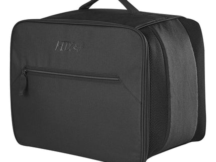 Black FOX helmet bag for motorcycle helmets, featuring durable fabric and secure zipper closure.
