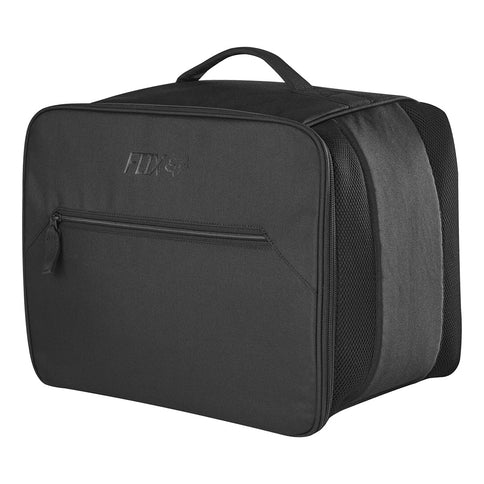 Black FOX helmet bag for motorcycle helmets, featuring durable fabric and secure zipper closure.