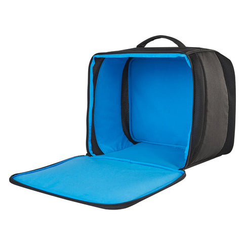 Black FOX Moto Helmet Bag with adjustable strap and logo, designed for storing and carrying motorcycle helmets.