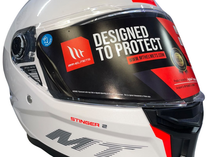 MT STINGER 2 Gloss White road helmet with aerodynamic design and adjustable straps, shown in side view.