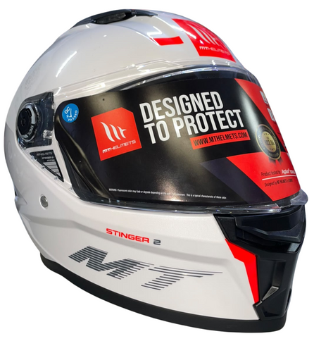 MT STINGER 2 Gloss White road helmet with aerodynamic design and adjustable straps, shown in side view.