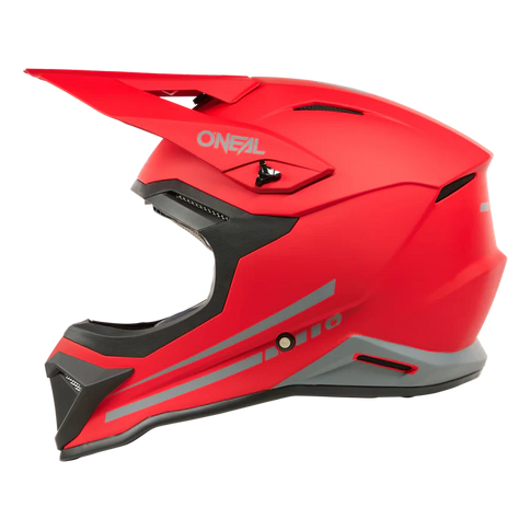 O'NEAL ONEAL 1 SRS MX helmet in red with a solid color design, shown from the left side view.