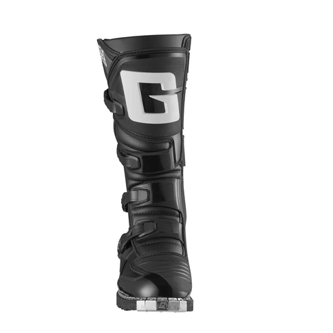 GAERNE GX1 ENDURO black MX boots with sturdy construction and secure straps, designed for motocross riding.