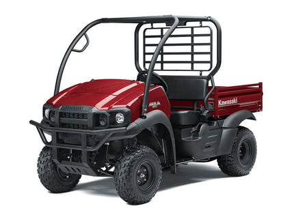 2024 Kawasaki Mule SX 2x4 side-by-side utility vehicle with rugged design and off-road tires, black body with seating for two.