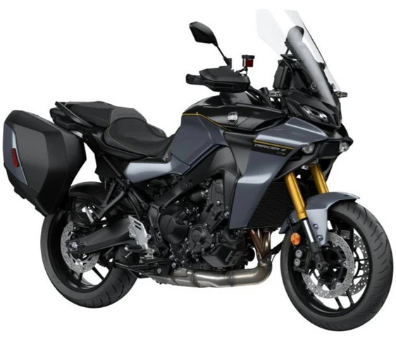 Yamaha Tracer 900 GT+ sports touring motorcycle in blue, showcasing its sleek design and touring features.