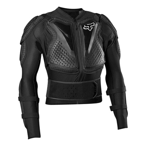 Fox Titan Sport chest protection jacket showing padded chest guard and adjustable straps for impact protection.