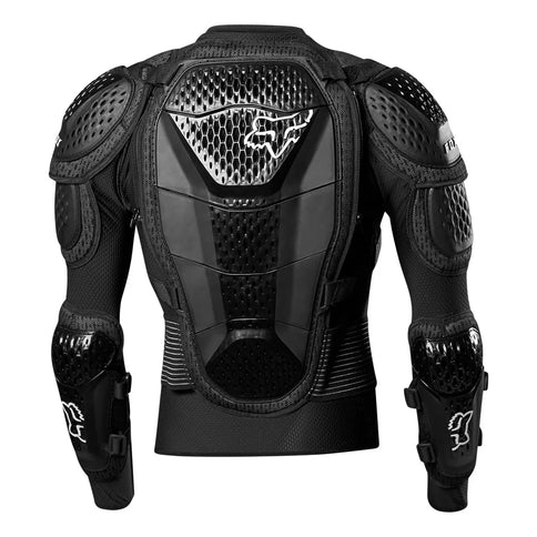 FOX Titan Sport Chest Guard Jacket showing black protective chest armor with adjustable straps for motocross or off-road riding.
