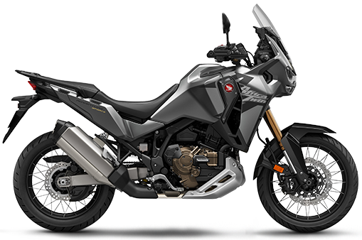 Honda CRF1100L Africa Twin Adventure Sports motorcycle in grey color, showcasing its rugged design and adventure-ready features.