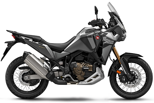 Honda CRF1100L Africa Twin Adventure Sports DCT motorcycle in grey with rugged off-road tires and touring accessories.