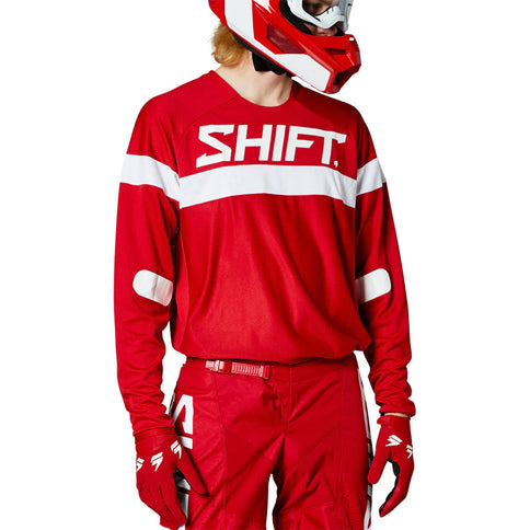 Red WHIT3 Label Haut Jersey MX jersey by SHIFT, featuring lightweight fabric and bold design, ideal for motocross riding.