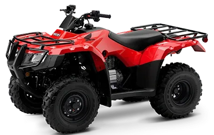 Red Honda TRX250TM 2x4 all-terrain vehicle with rugged tires and sporty design, ideal for outdoor adventures.