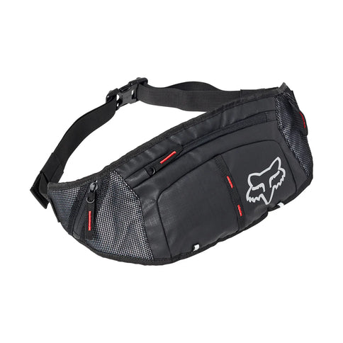 Black FOX Slim Hip Pack with adjustable strap and zippered compartment, designed for convenient storage and hands-free carrying.