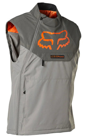 FOX LEGION WIND VEST MX jersey in black with red accents, featuring lightweight, wind-resistant fabric and racing logo details.