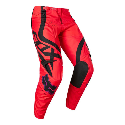 FOX 180 Venz Youth MX Pants in Flo Red, durable motocross pants with protective knee panels and flexible fit.