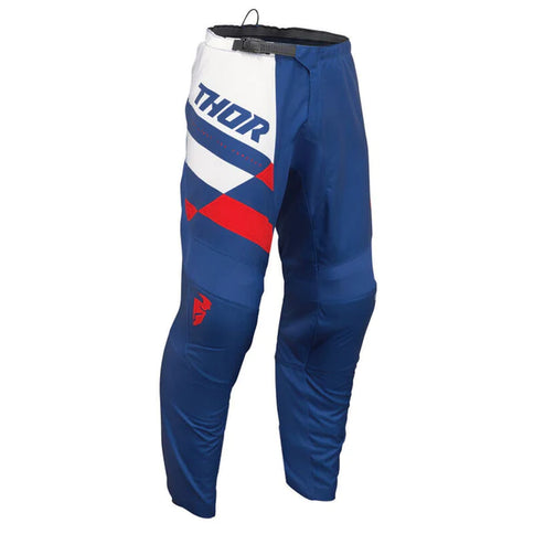 THOR SECTOR MX Checker Pants in red and navy featuring durable motocross gear with checkered pattern design.
