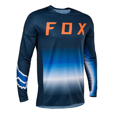 FOX 360 Fgmnt Midnight MX jersey with black and gray design, lightweight fabric, and branded logo, suitable for motocross riding