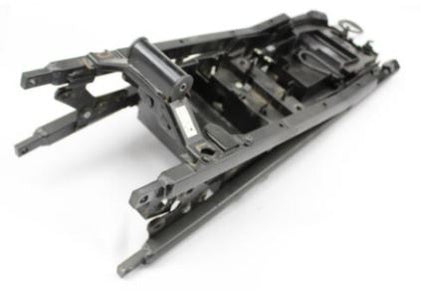 Yamaha FZ1 2008 rear frame component part, close-up view of the black metal rear frame for motorcycle repair.