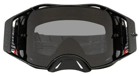 Oakley AIRBRAKE MX Goggle in Galaxy Black with dark grey lens, featuring a sleek design for motocross riding.