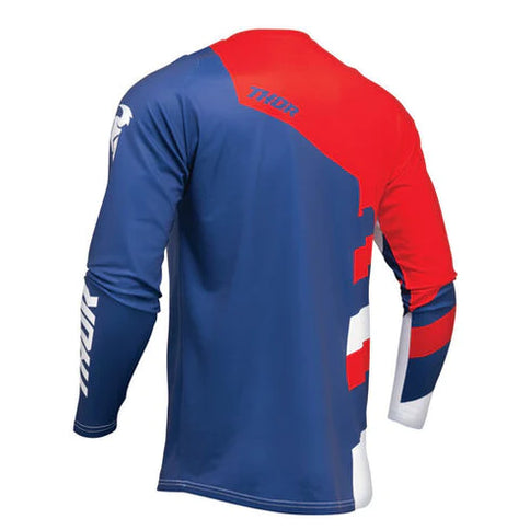 Thor SECTOR Checker MX jersey in navy and red with a checker pattern, designed for motocross riding.