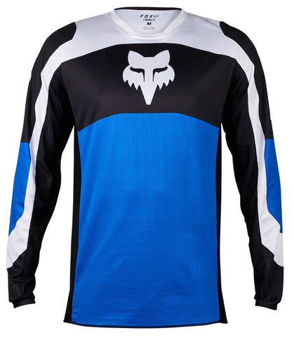 FOX 180 Nitro MX jersey in blue, lightweight motocross jersey with breathable fabric and bold design, perfect for motocross riding.