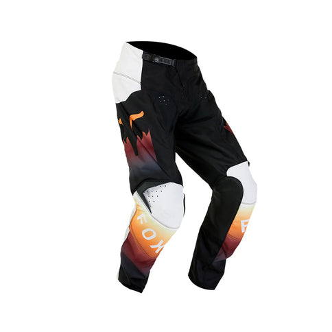 Black FOX 180 FLORA MX Pants with adjustable waistband and reinforced knees, designed for motocross riding.