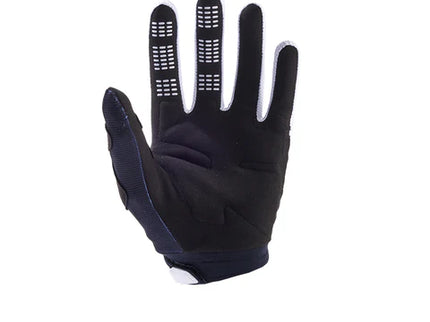 Black FOX 180 FLORA MX gloves with padded palms and adjustable wrist straps for motocross riding.