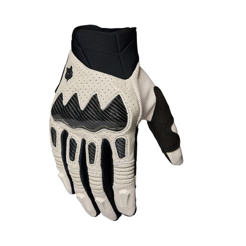 FOX BOMBER MX gloves in check pattern, durable motocross gloves with reinforced palms and adjustable wrist closure.