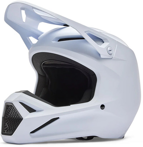 FOX V1 Youth Helmet in matte white, MX helmet with adjustable straps and ventilation for motocross riding.