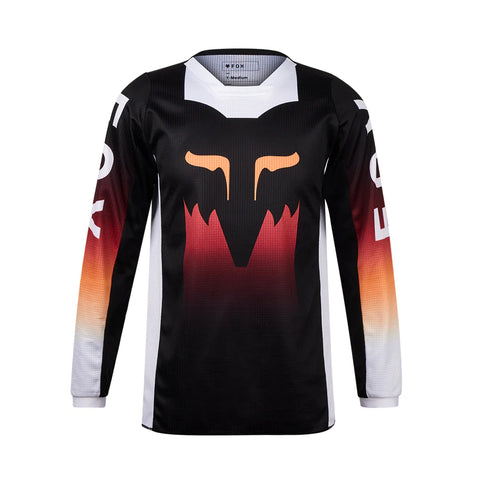 Black FOX180 Flora Youth MX Jersey shown with logo and colorful floral design, designed for motocross riding.